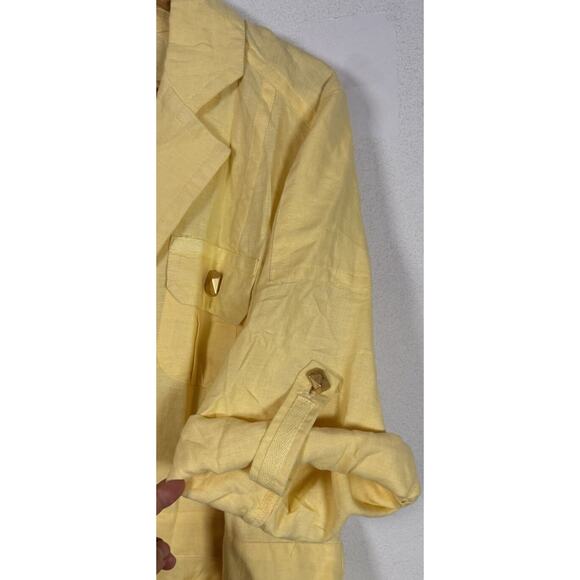 Chicos Yellow 100% Linen Safari Jacket Size 3 - XL Roll-Tab Sleeve Lightweight - Picture 5 of 6